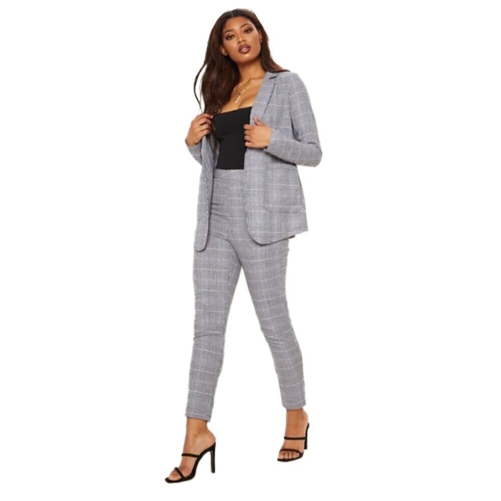 🆕 PRETTY LITTLE THING Tall Grey Checked Blazer Size 6